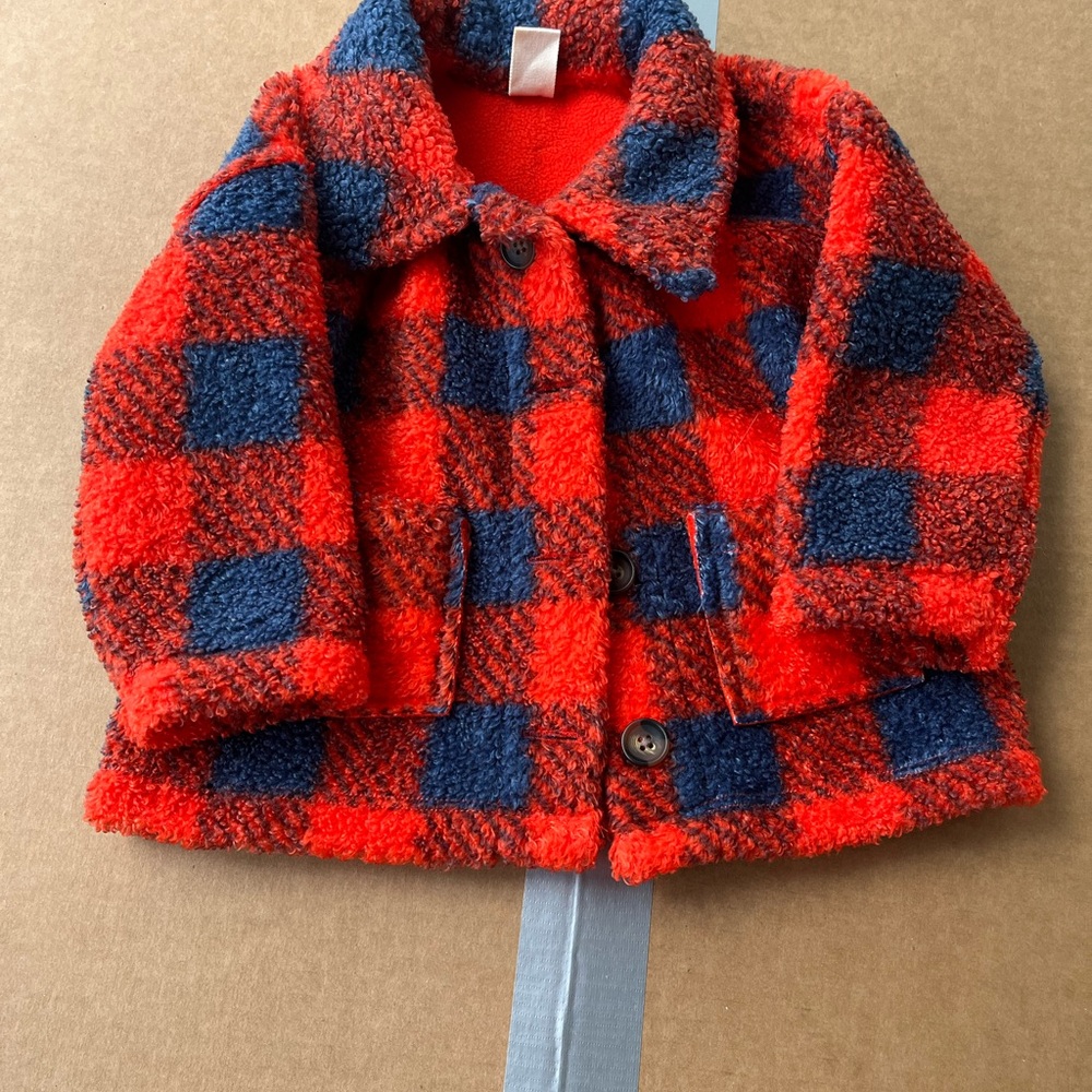 BABIES' KIDS' SHIRT JACKET IN RED SHOCK- NAVY PLAID size: 12 months